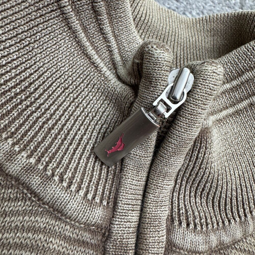 Tommy Bahama Relax 1/4 Zip Pullover Sweater Mens Medium Brown Ribbed Knit Cotton - Picture 5 of 15